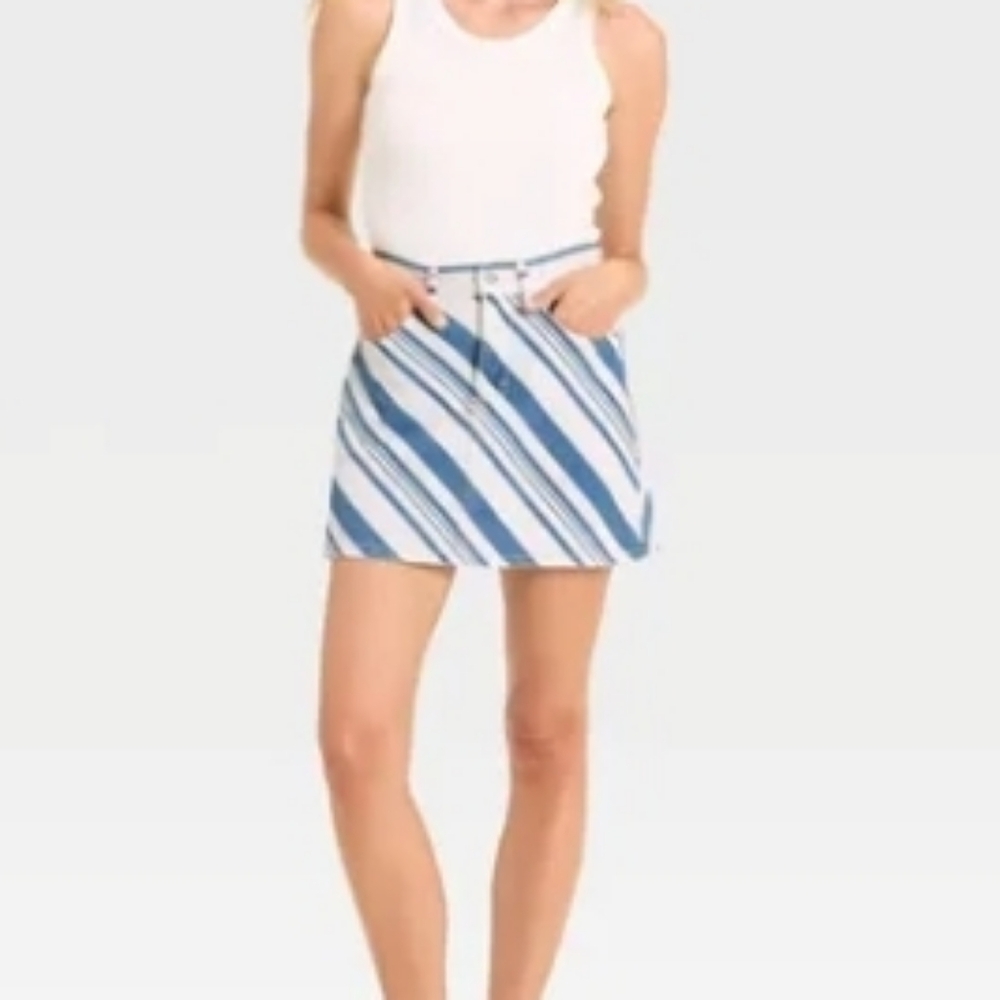 Universal Thread Size 10 Womens White and Blue Striped Mini Skirt - Picture 16 of 16